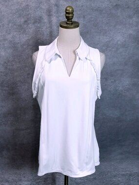 Lily Pulitzer Martina Luxletic Sleeveless Polo Top Size XL White Ribbed Ruffle